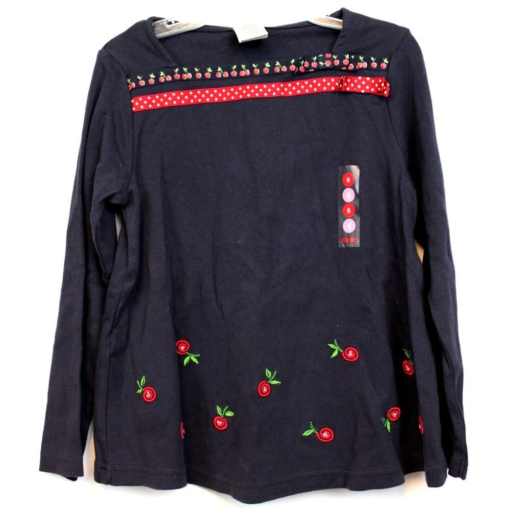 NEW 2006 Gymboree Cherry Pie Shirt sz 6 Fruit Embroidered Ribbon Sqaure Neck